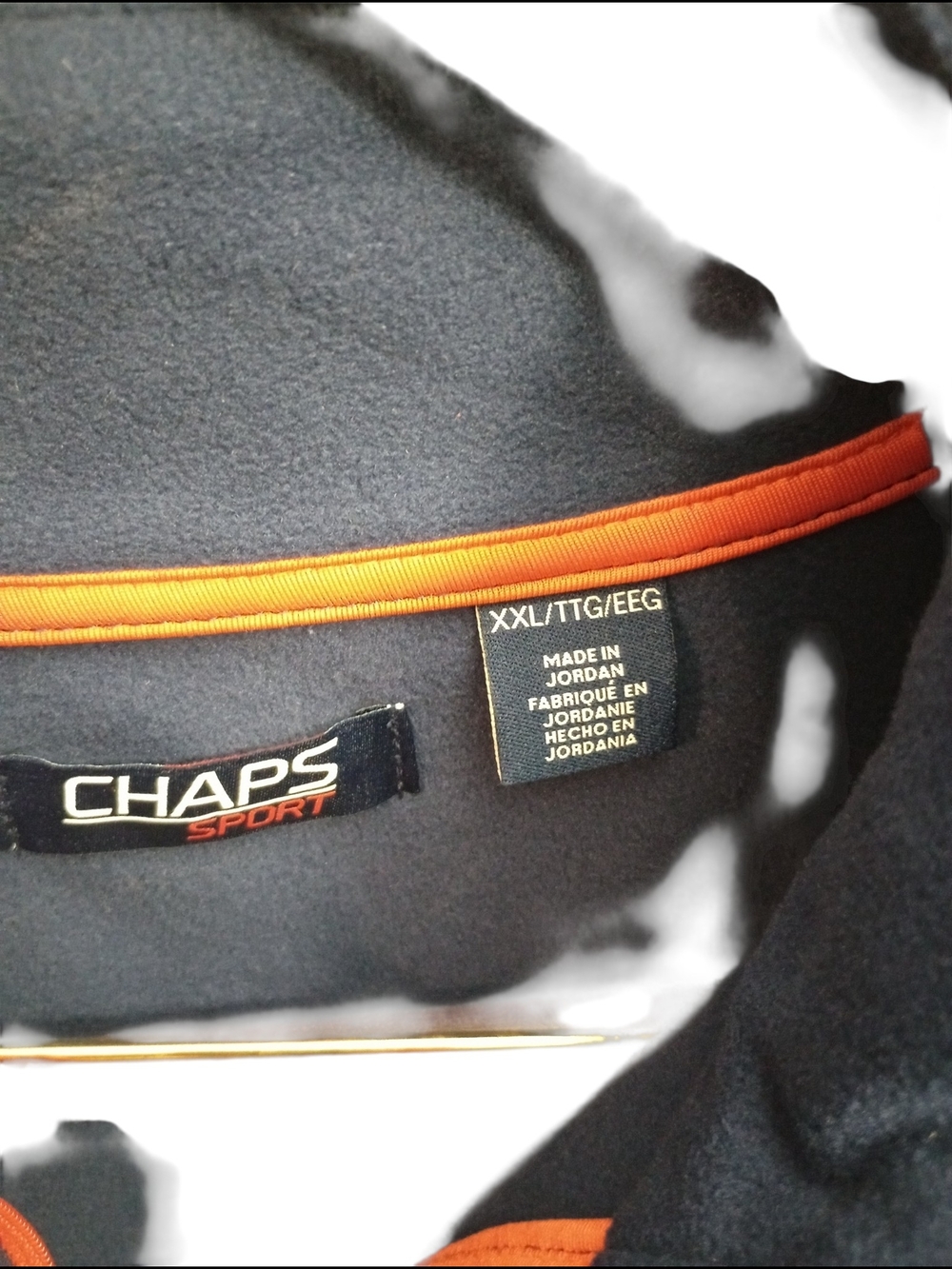 Chaps Men's Navy Zip-Up Fleece with Orange Trim New With Tags - Picture 4 of 4